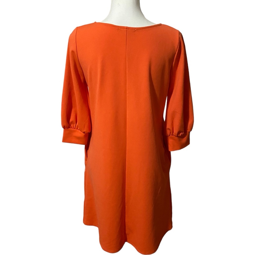 AIME Orange Mini Dress 3/4 Length Sleeves Scoop Neck Round Neck Contemporary - Picture 3 of 5